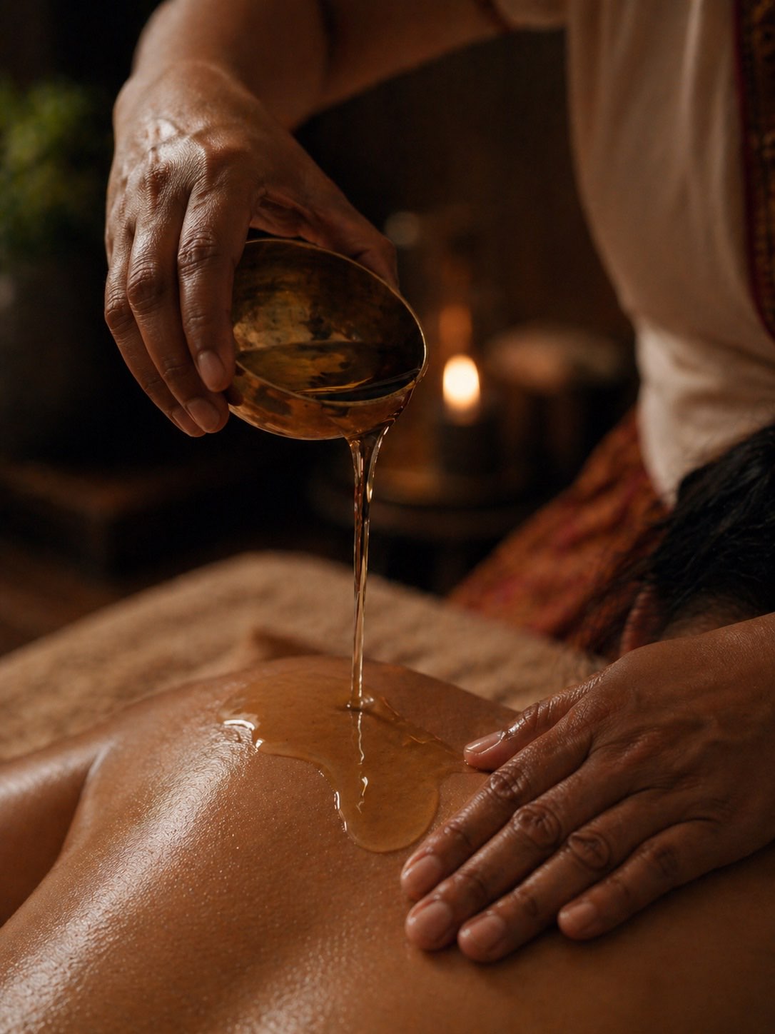 Öl-Massage mit warmem Öl auf der Liege